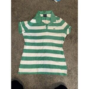 Vtg y2k LeTigre green White striped Polo Shirt preppy grunge fairy top XL